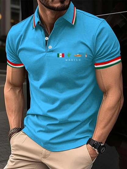 Men's Mexican Independence Day Flag Print Polo Shirt