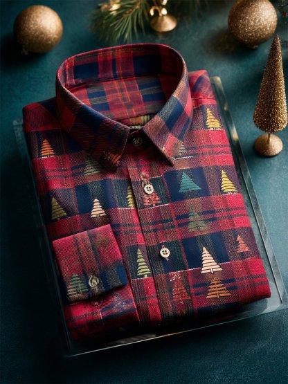 Men's Christmas Plaid Art Long Sleeve Shirt