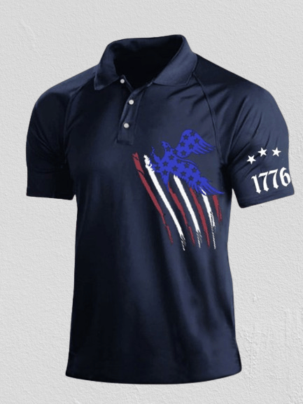 Men's Independence Day American Flag 1776 Print Casual Polo