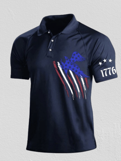 Men's Independence Day American Flag 1776 Print Casual Polo