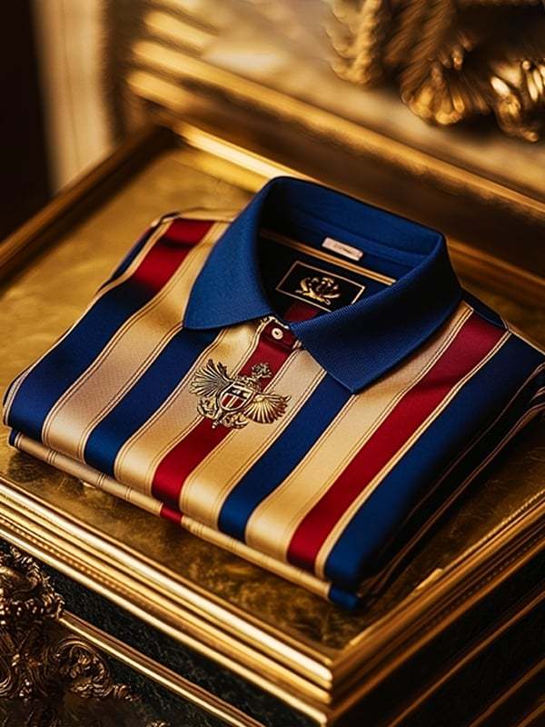 Men's Business Stripe Logo Button-Down Short Sleeve Polo Shirt