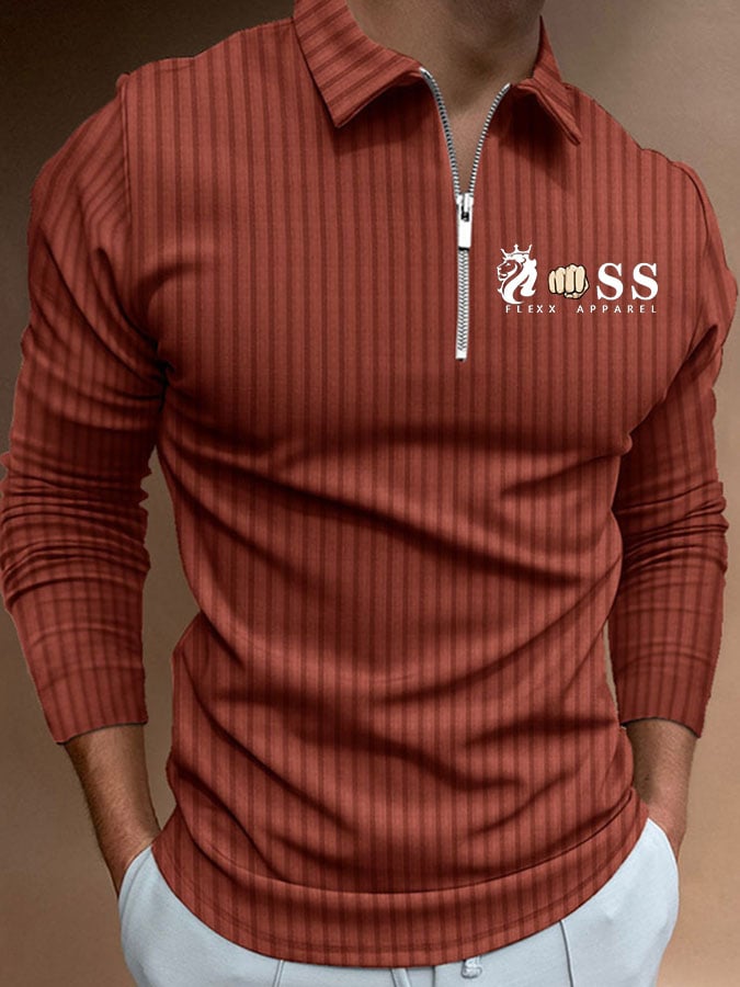 Men's Letter Stripe Printed Pullover Casual Polo Shirt