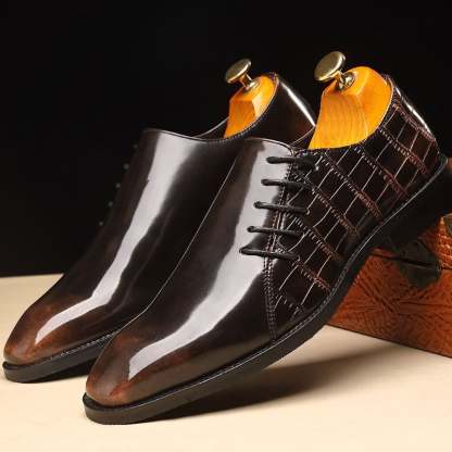 Men's Business Casual Pointed Toe Patchwork Patant Faux Leather Shoes