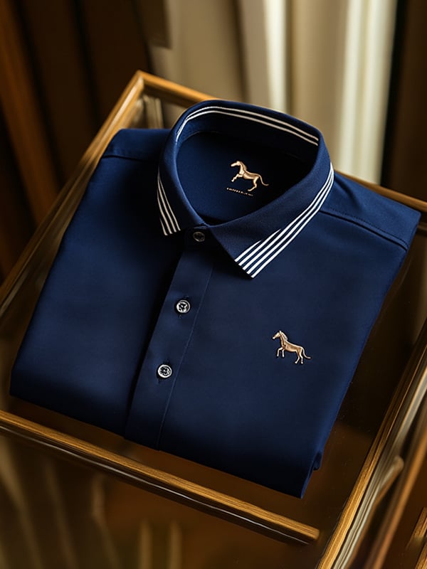 Men's Business Casual Logo Button Short Sleeve Polo Shirt