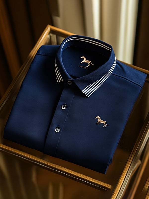 Men's Business Casual Logo Button Short Sleeve Polo Shirt