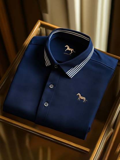 Men's Business Casual Logo Button Short Sleeve Polo Shirt