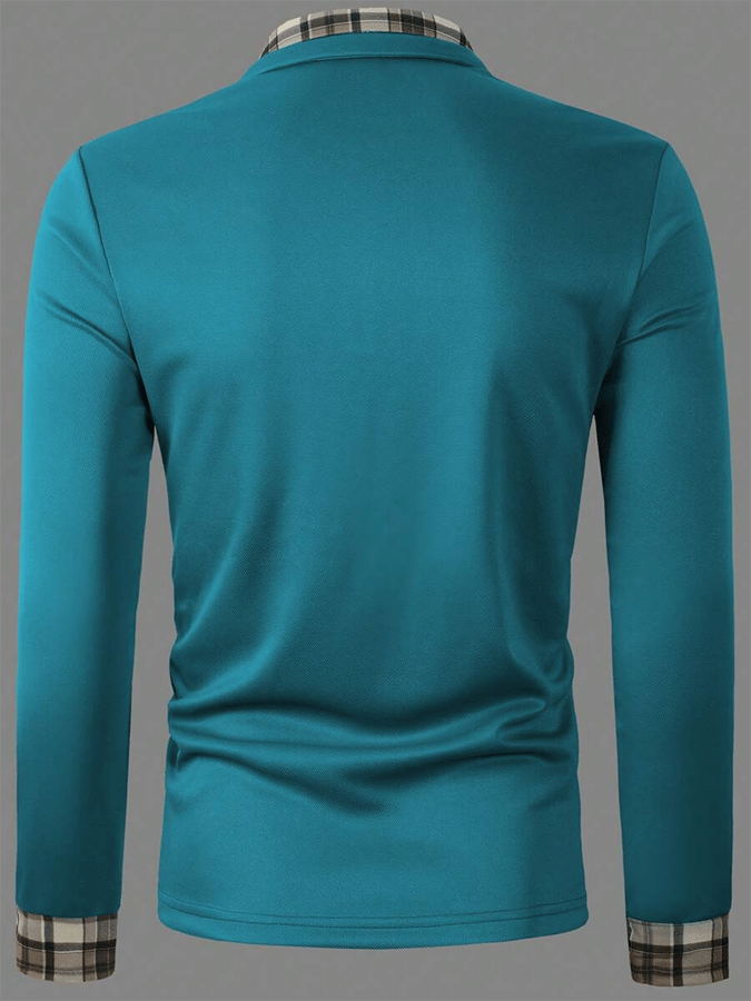 Men's Plaid Business Casual Long Sleeve Polo Shirt