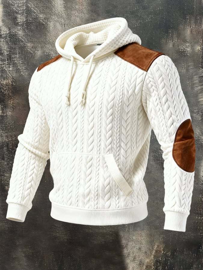 Men'S Fashionable Twisted Jacquard Textured Hooded Casual Sweatshirt Suit
