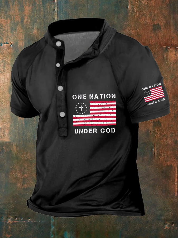 Men's One Nation Under God American Flag Print Polo