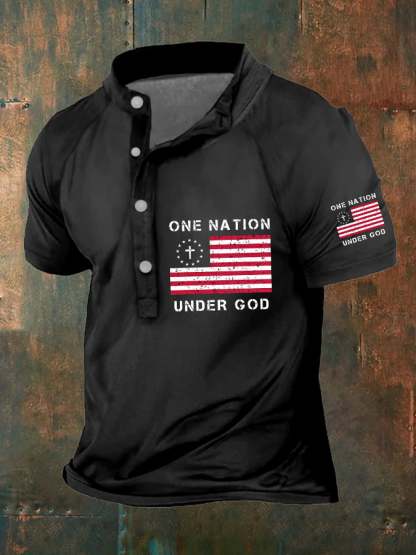 Men's One Nation Under God American Flag Print Polo