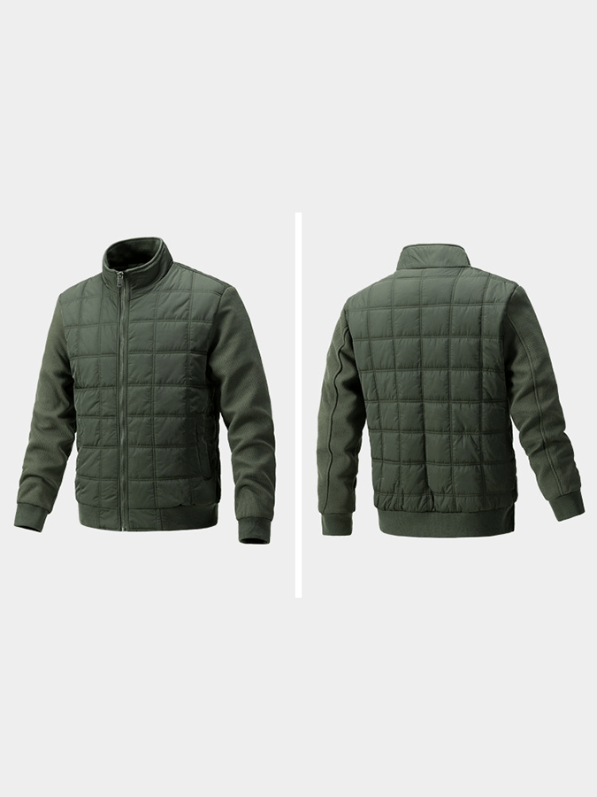 Men's Vintage Plaid Cotton Waffle Patchwork Casual Cotton Jacket