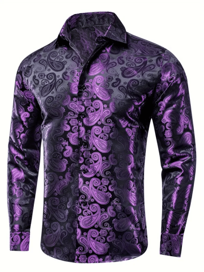 Men's Silk Business Luxury Design Printed Long Sleeve Shirt