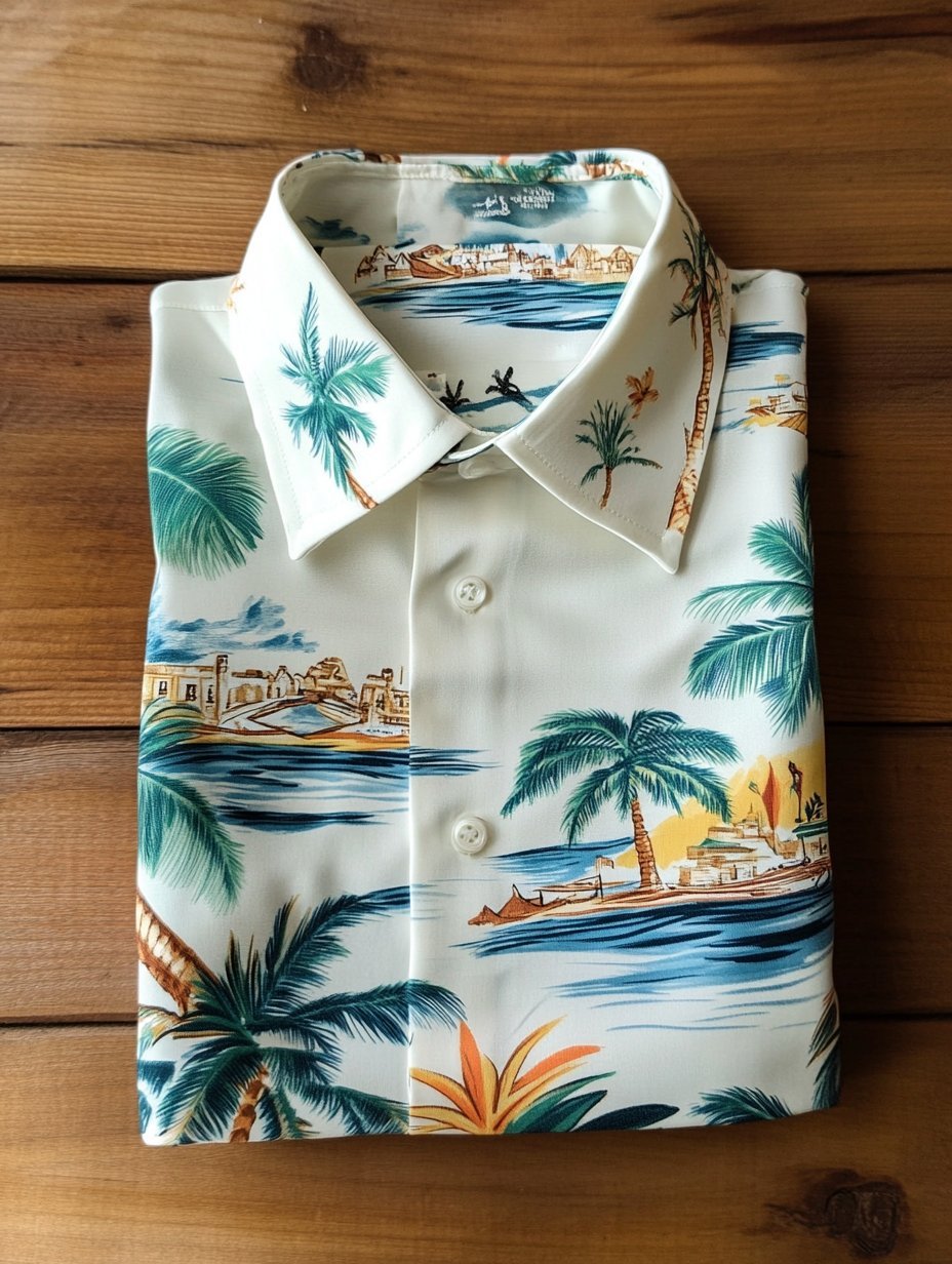 Men's Business Casual Floral Lapel Short Sleeve Shirt