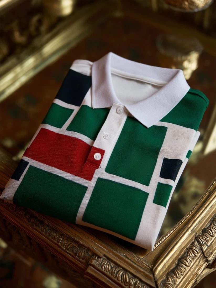 Men's Business Casual Mondrian Art Button Short Sleeve Polo Shirt