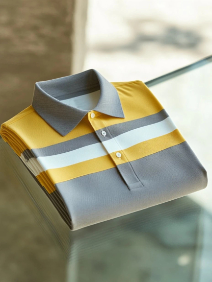 Men's Business Casual Fish Embroidered Button Short Sleeve Polo Shirt