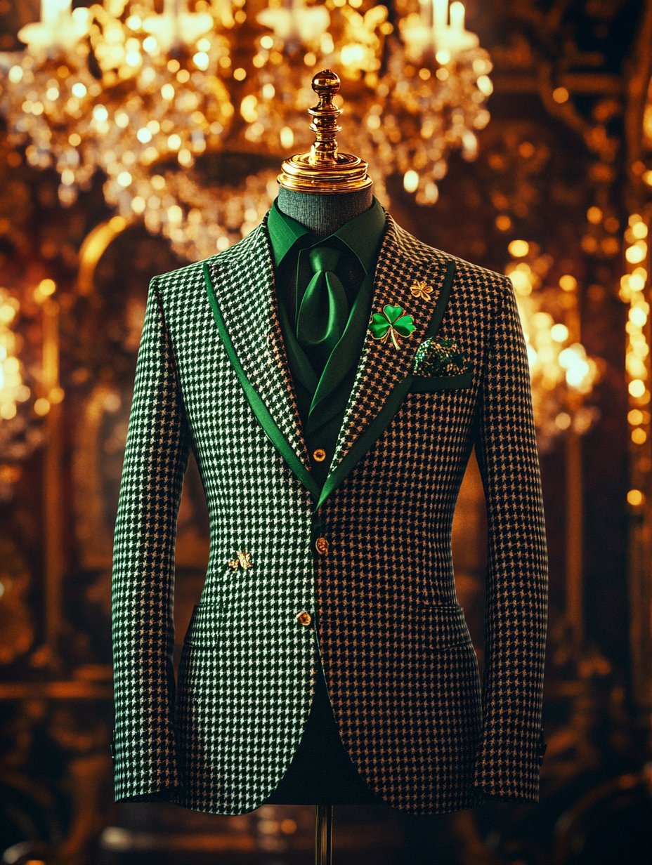 Men's Green Plaid Luxury Business Suit Jacket
