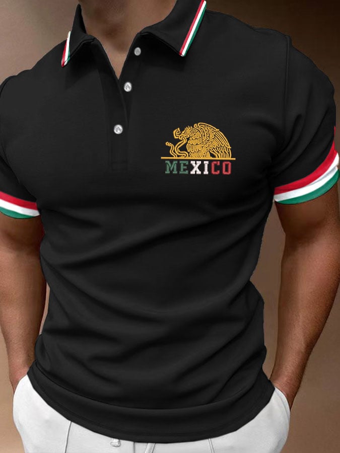 Men's Mexican Flag Print Polo Shirt