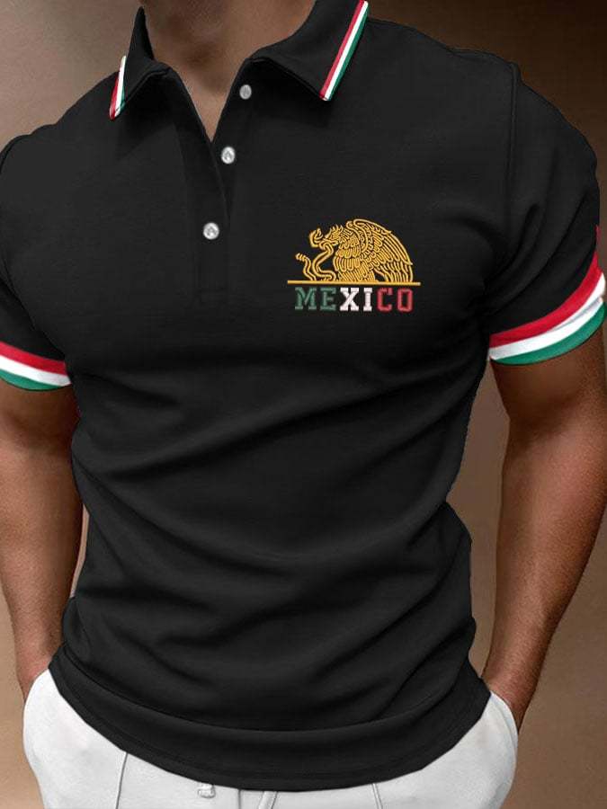 Men's Mexican Flag Print Polo Shirt