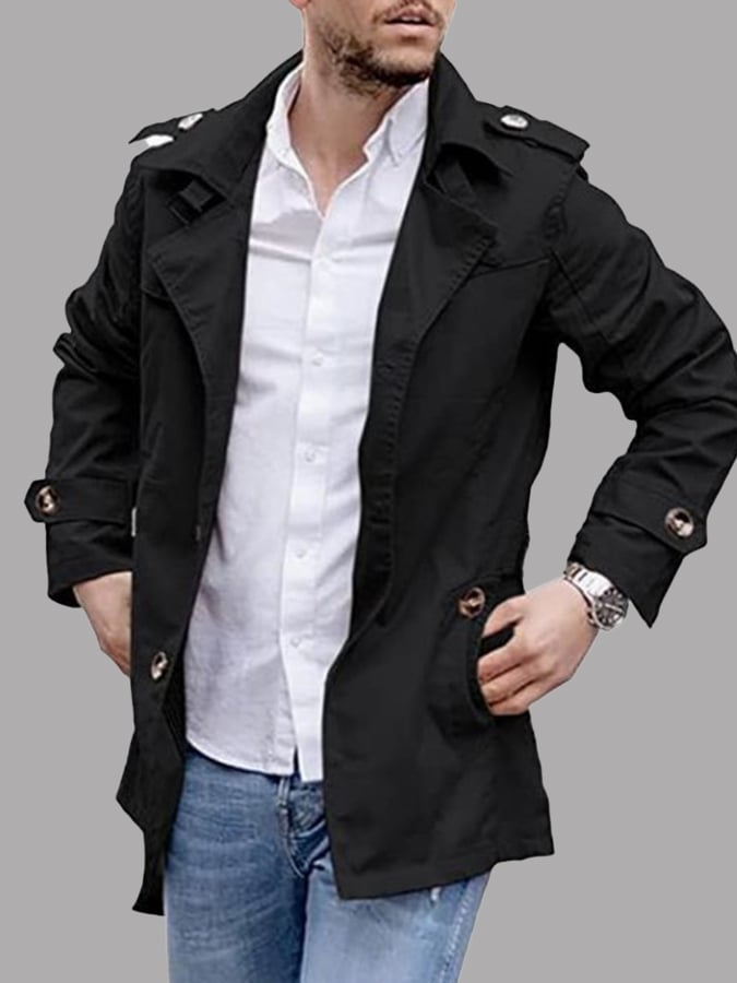 Men's Button Front Casual Slim Fit Trench Coat Jacket