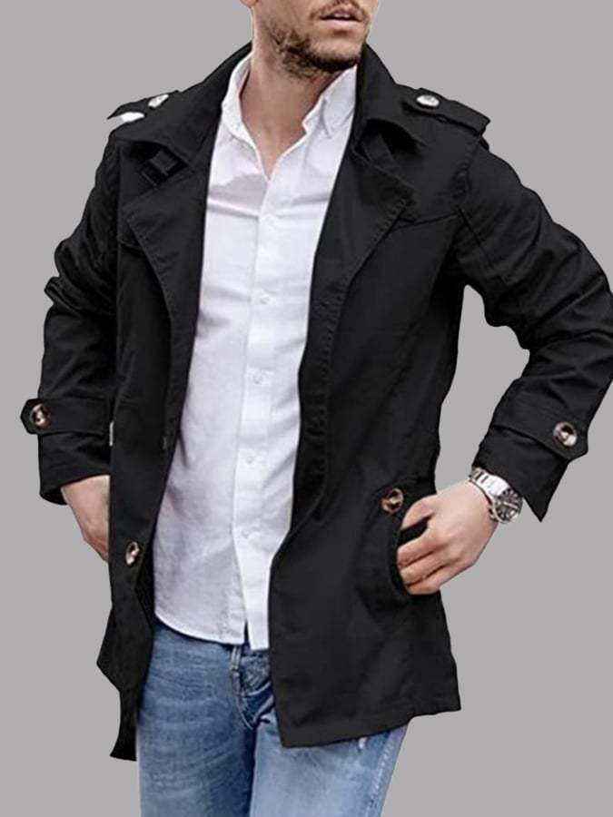 Men's Button Front Casual Slim Fit Trench Coat Jacket