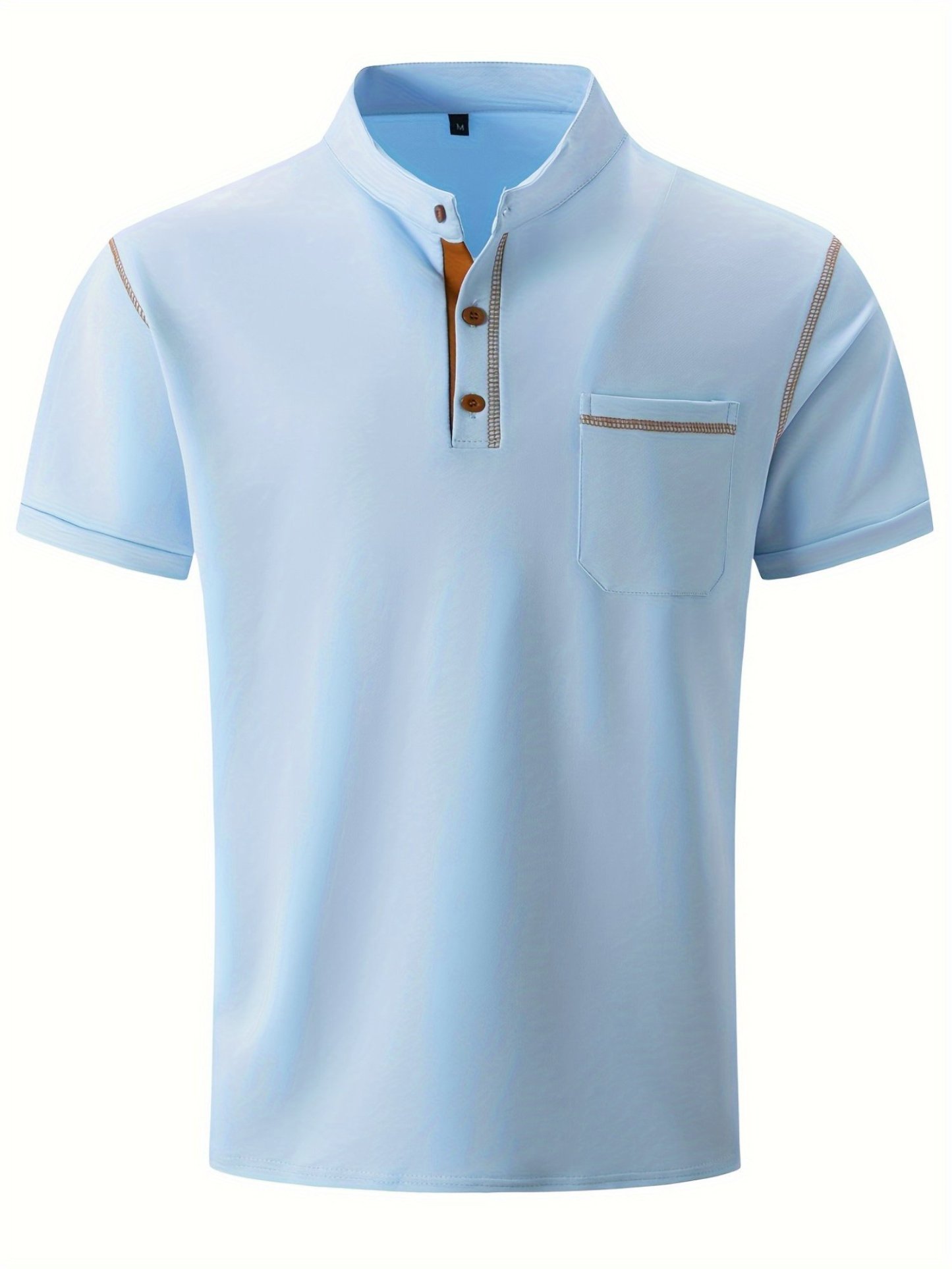 Men's Business Casual Striped Logo Button Short Sleeve Polo Shirt