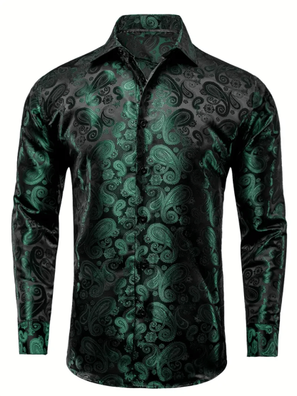 Men's Silk Business Luxury Design Printed Long Sleeve Shirt
