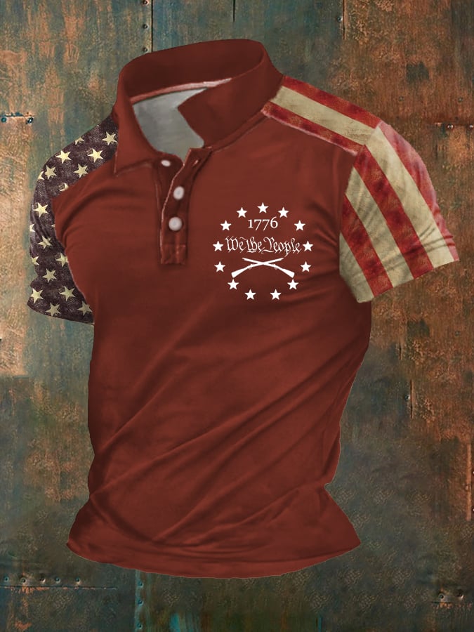 Men's Independence Day America Flag We The People1776 Casual Polo