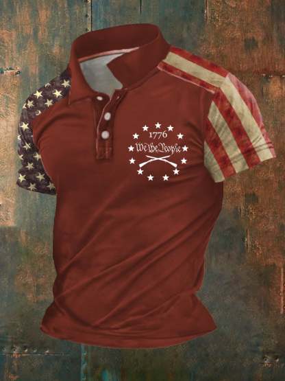 Men's Independence Day America Flag We The People1776 Casual Polo