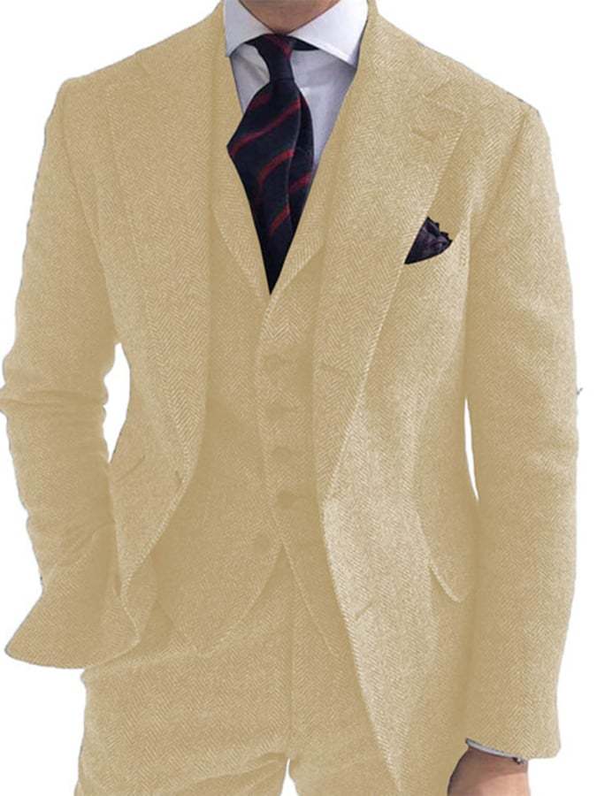 Men's Business Single-Breasted Solid Color Three-Piece Suit