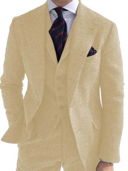 Men's Business Single-Breasted Solid Color Three-Piece Suit