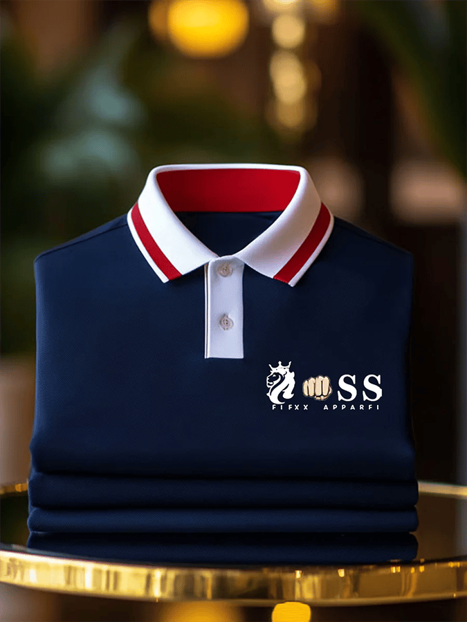 Men's Classic Business Logo Button Short Sleeve Polo Shirt