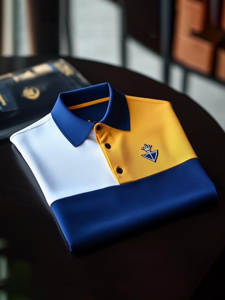 Men's Classic Business Check Logo Button Short Sleeve Polo Shirt