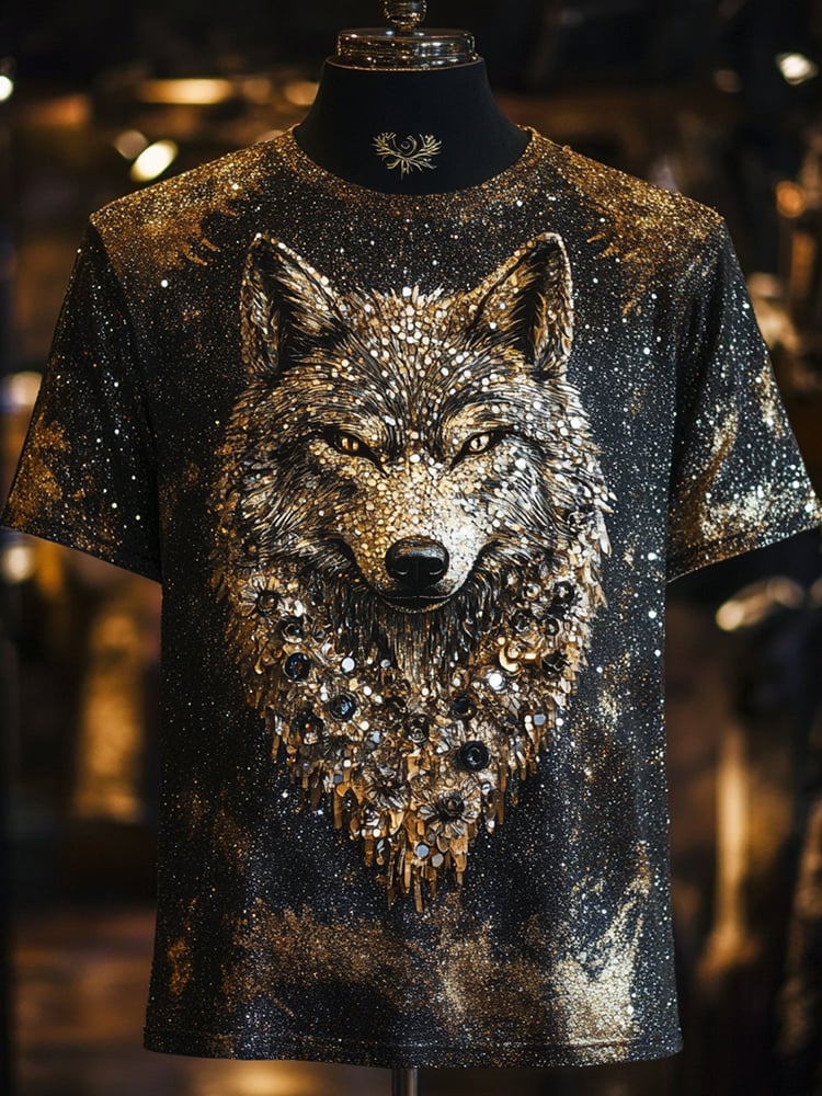 Men's Eagle Sequin Business Print Short Sleeve T-Shirt