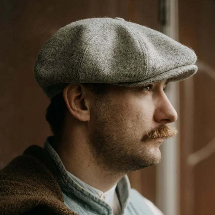 Scottish Harris Tweed 8 Panels Man Cap Light GRAY