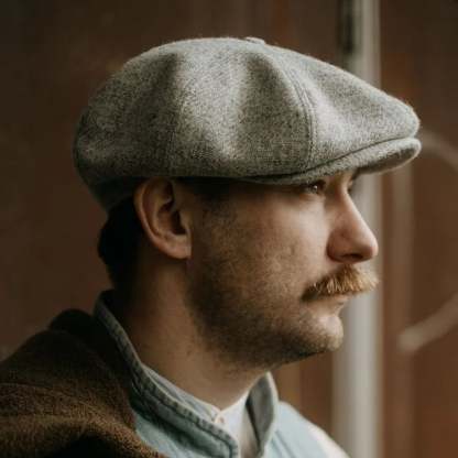 Scottish Harris Tweed 8 Panels Man Cap Light GRAY