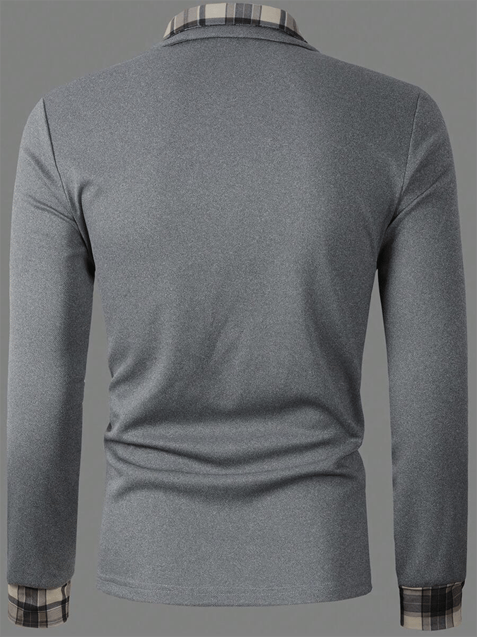 Men's Plaid Business Casual Long Sleeve Polo Shirt