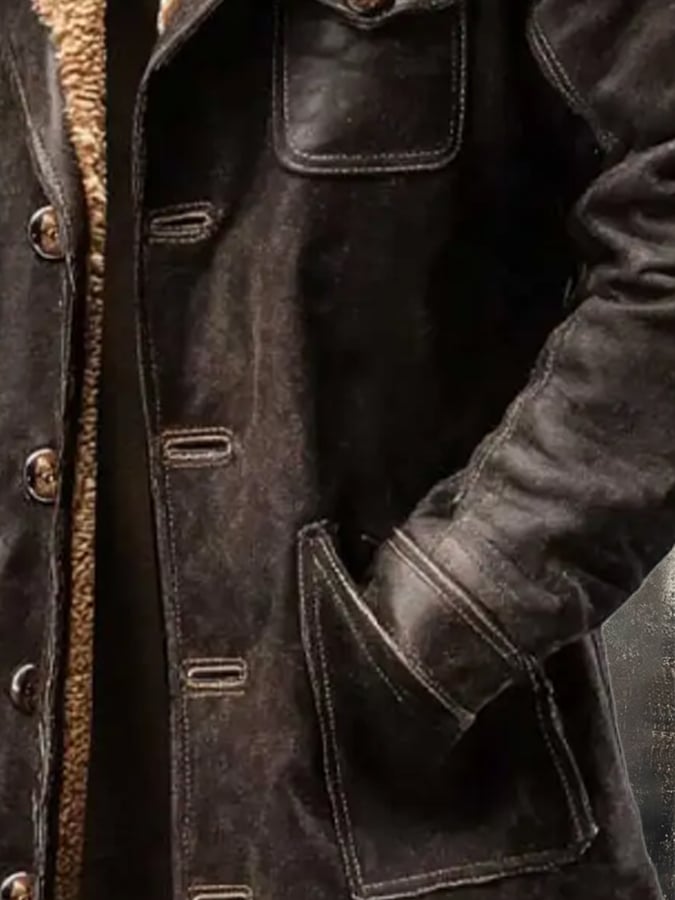 Men's Vintage Distressed Suede and Lambskin Long Coat