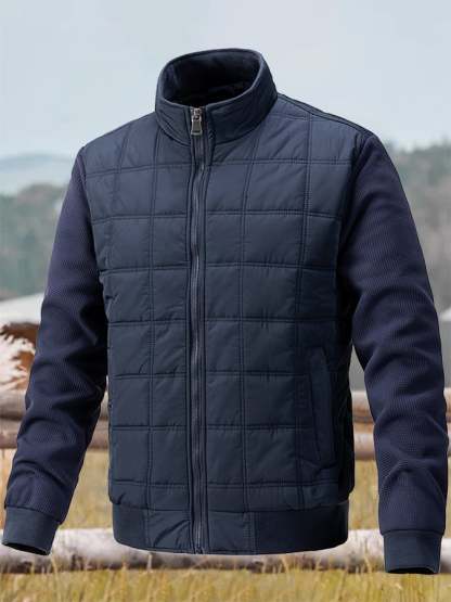 Men's Vintage Plaid Cotton Waffle Patchwork Casual Cotton Jacket