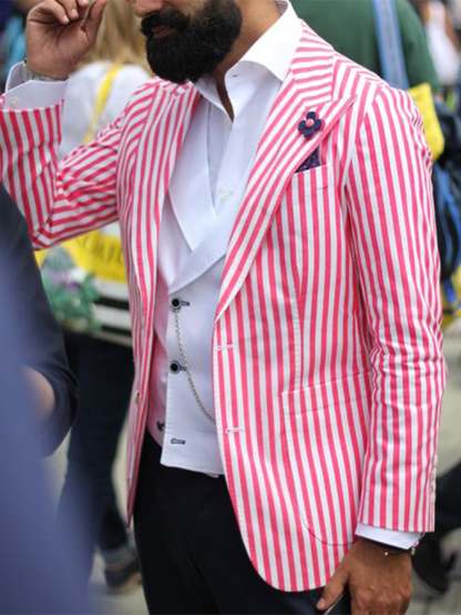 Men's Fashion Casual Two Button Large Pocket Stripe Blazer