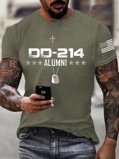 Men's Vintage DD-214 Alumni Veteran Print Casual T-Shirt