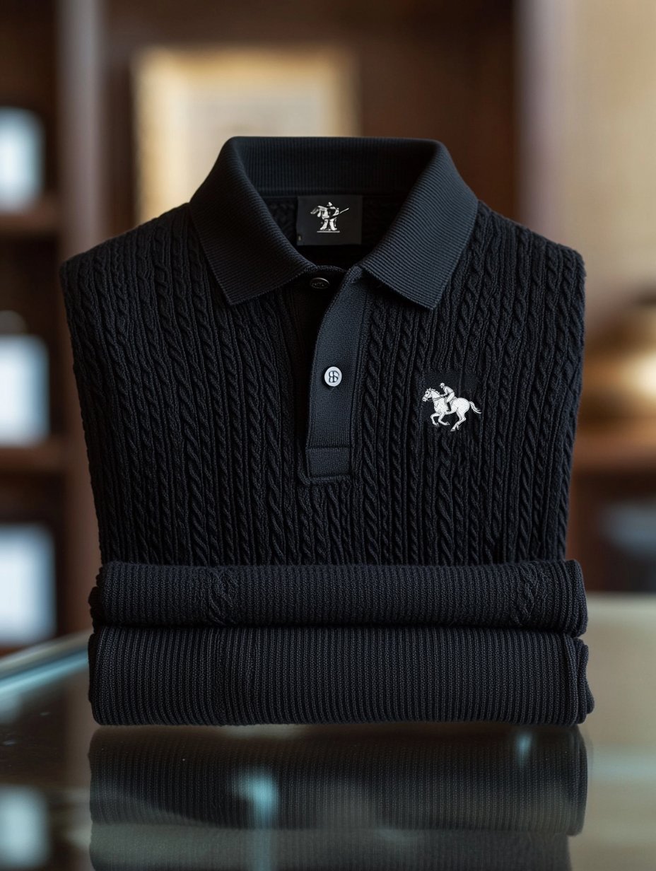 Men's Business Logo Print Long Sleeve Polo Shirt