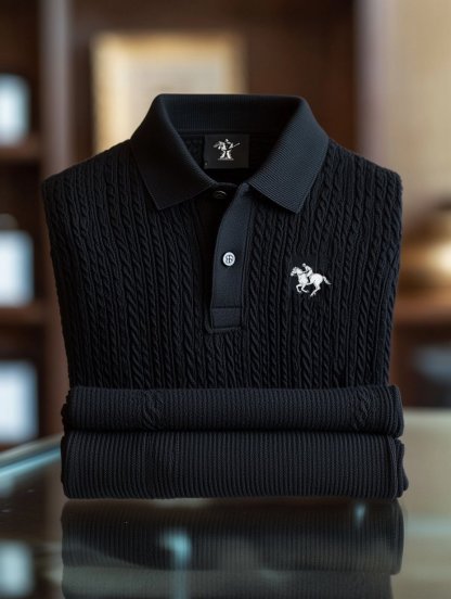 Men's Business Logo Print Long Sleeve Polo Shirt