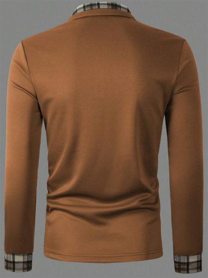 Men's Plaid Business Casual Long Sleeve Polo Shirt