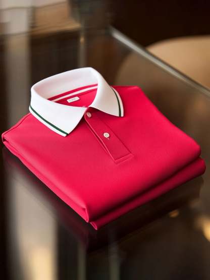 Men's Classic Business Check Logo Button Short Sleeve Polo Shirt