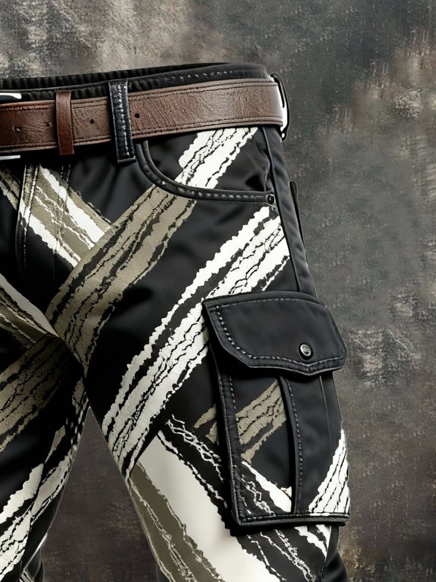 Men's Retro Color Block Distressed Pocket Cargo Pants