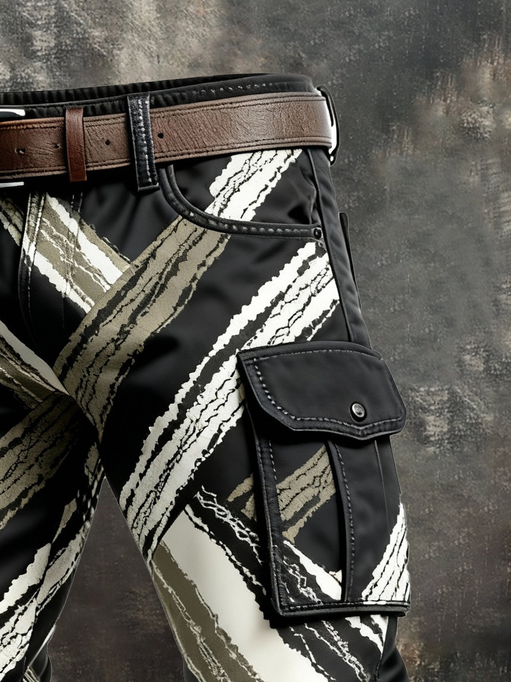 Men's Retro Color Block Distressed Pocket Cargo Pants