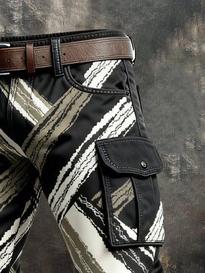Men's Retro Color Block Distressed Pocket Cargo Pants