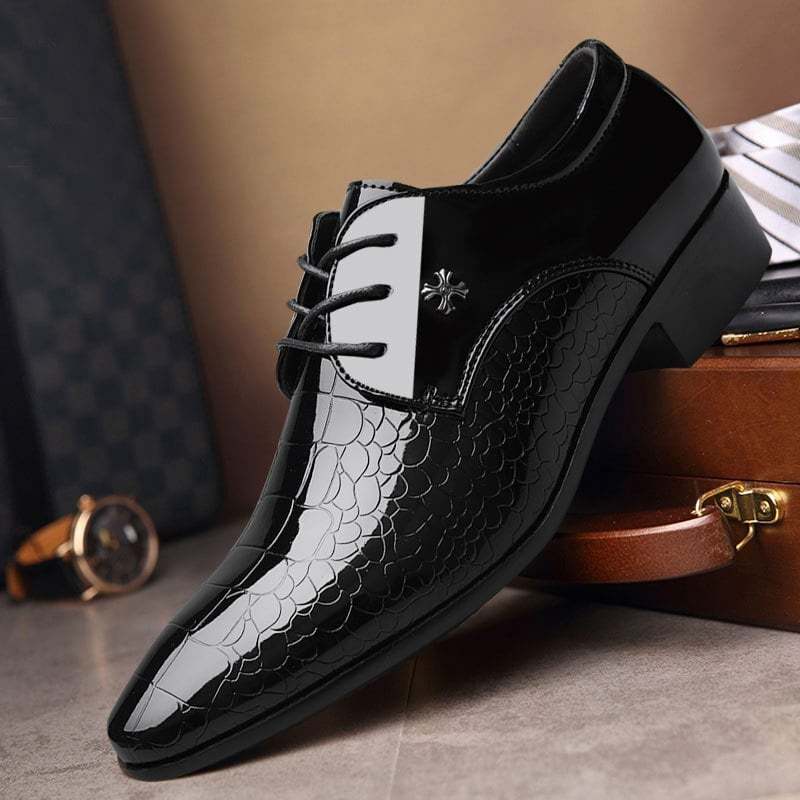 Men's Business Formal Casual Embossed Lace Up Faux Leather Patant Shoes