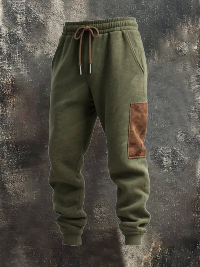 Men's Retro Stitching Contrast Color Hooded Casual Sweatshirt Suit