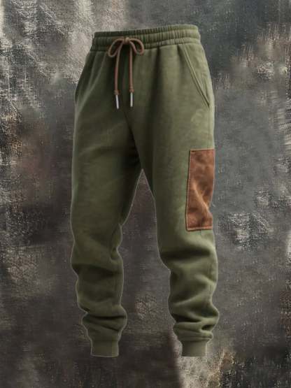 Men's Retro Stitching Contrast Color Hooded Casual Sweatshirt Suit